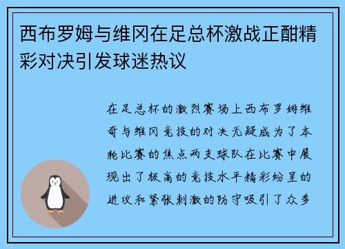 西布罗姆与维冈在足总杯激战正酣精彩对决引发球迷热议