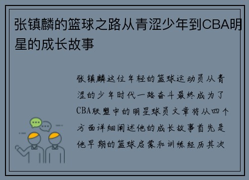 张镇麟的篮球之路从青涩少年到CBA明星的成长故事